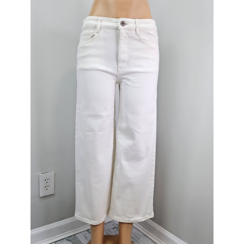 J. Jill Denim Womens High Rise Full Leg Crop Jeans Off White Cream Size 8